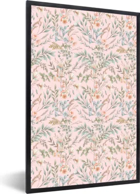 Produktbild von MuchoWow® MuchoWow® Gerahmtes Poster Blumen - Muster - Rosa 40x60 cm - Poster mit zchwarzem Bilderrahmen - Papierdruck - Wandbilder