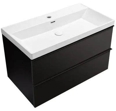 Obrázok produktu pre Kúpeľňová skrinka Velora – matná čierna, úchytky čierne – keramické umývadlo Viano – 100,9 x 67,6 x 46,5 cm