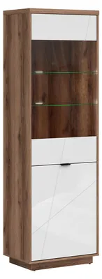 Produktbild von Vitrine Sven mit 2 Türen, Weiß und Holzoptik, 201cm