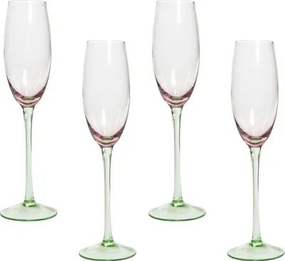 Produktbild von BELIANI Sektgläser 4er Set Transparent Pastellrosa u. Grün 200 ml 20 cl Fassungsvermögen Mundgeblasen Champagnergläser Sektflöten Glaswaren