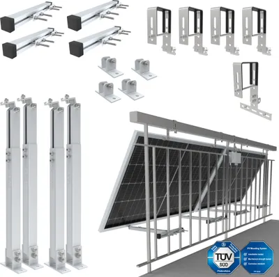 Produktbild von NuaSol -NuaFix Balkongelände Balkonkraftwerke Halterung Solar- & PV-Montagesysteme eckig für 2 Solarmodule aus Edelstahl