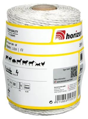 Produktbild von Kunststoff-Litze "FARMER W9-W" 9 Nirostaleiter, 250m Spule (weiss)