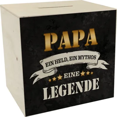 Produktbild von Papa ein Held ein Mythos eine Legende Spardose aus Holz
