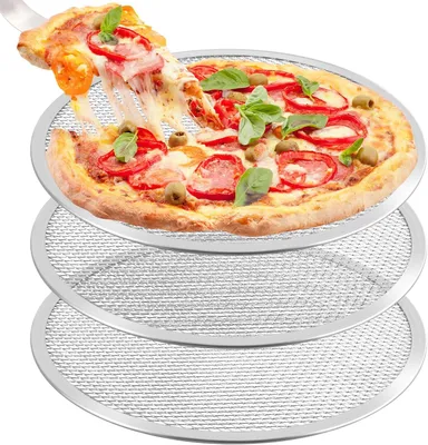 Produktbild von Pizzablech Rund 3 Stück 33 cm Durchmesser Aluminium Antihaft Für Selbstgemachte Pizza