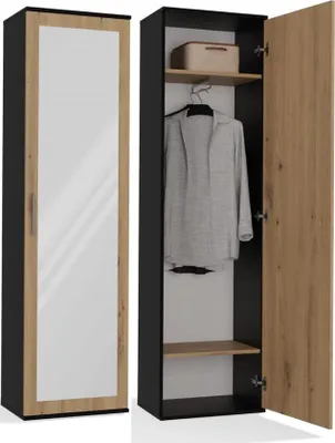 Image de BDW, vestiaire duo avec miroir, 180x50x35cm, fonctionnel, anthracite/chêne artisan