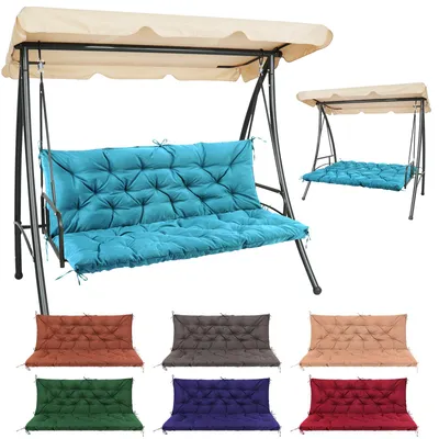 Produktbild von NACATIN Hollywoodschaukel Auflage, Schaukelkissen mit Rückenlehne & Befestigungsriemen, wasserdicht rutschfest Gartenkissen für Gartenbank, Pfauenblau