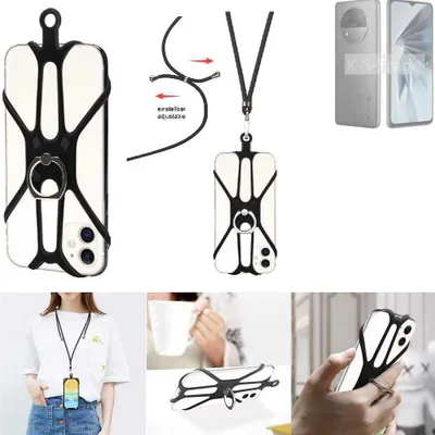 Produktbild von K-S-Trade 3in1 Handykette Handyband Handykordel Halsband Smartphone-Ring Handy-Ring kompatibel mit ZTE Extress 50 Fingerhalterung Handyring