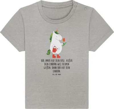 Produktbild von Mr. & Mrs. Panda Babyshirt Einhorn Gärtner 12. - 18. Monat - Heather Grey - Geschenk, Garten, Luftballon,  T-Shirt, Kleinkind Shirt, Organic Baby, Gießkanne, Einhörner