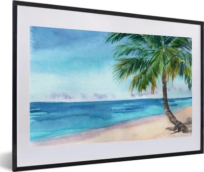 Produktbild von MuchoWow® MuchoWow® Gerahmtes Poster Strand - Palme - Meer 60x40 cm - Poster mit zchwarzem Bilderrahmen - Schlafzimmer - Plakat in Rahmen - Drucken