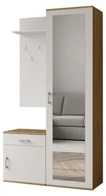 Produktbild von Margaret Hadas24 Garderobe PATRICIA 100 cm mit Spiegel, Flurgarderobe mit Schuhschrank und Schublade, Dielengarderobe Garderobenset (artisan, weiß)