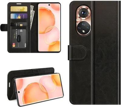 Produktbild von König Design Hülle kompatibel mit Honor 50 Kunstleder Handyhülle - Handy Case Schwarz