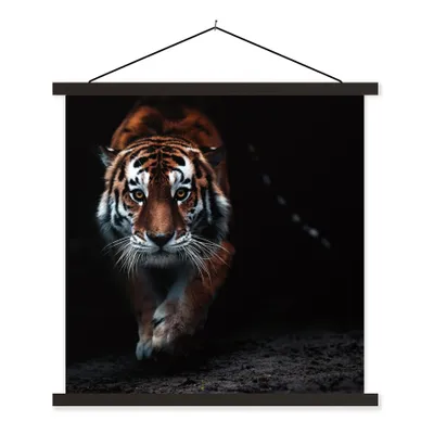 Produktbild von MuchoWow® Textilposter Tiere - Tiger - Schwarz - Wild - Porträt 60x60 cm mit schwarzem Rahmen - Posteraufhänger