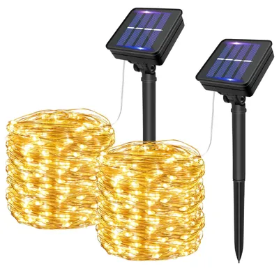 Solar-Lichterkette 2x15m, 150 LEDs, IP65, 8 Modi, Kupferdraht