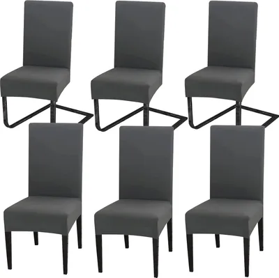 Produktbild von Famanu Stuhlhussen Set von 6 - Dunkelgrau, Waschbar und Abnehmbar