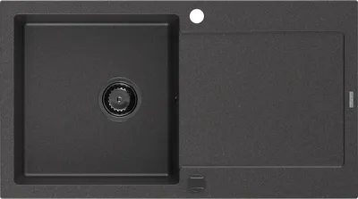 Produktbild von Mexen Leo Granitspüle mit einem Becken und einer Abtropffläche 900 x 500 mm, Schwarz gesprenkelt, Siphon Schwarz - 6501901010-76