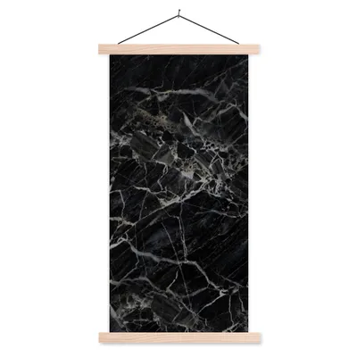 Produktbild von MuchoWow® Textilposter Marmor - Schwarz - Weiß 60x120 cm mit holzfarbenen Rahmen - Holz
