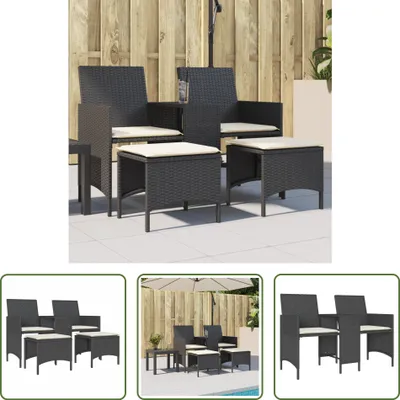 Produktbild von The Living Store Gartensofa 2-Sitzer mit Tisch und Hockern Schwarz Poly Rattan