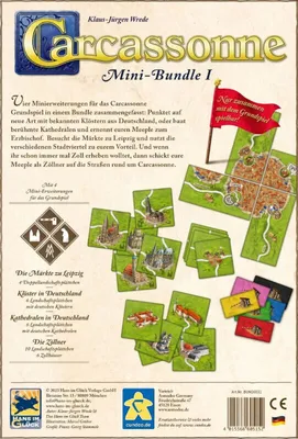 Produktbild von Asmodee Carcassonne Spielerweiterung Mini Bundle Serie I: Die Klöster, Die Kathedralen, Die Zöllner und Leipzig