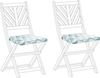 Produktbild von BELIANI Sitzkissen für Gartenstuhl 2er Set Blau Stoffbezug mit Reißverschluss Bindebändern 34 x 37 cm Modern Geometrisches Muster Outdoor Ausstattung
