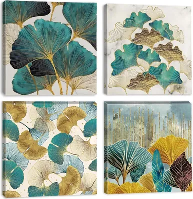 Image de Tableau sur toile Ginkgo Biloba feuilles 4 parties 30x30 cm - Décoration murale moderne