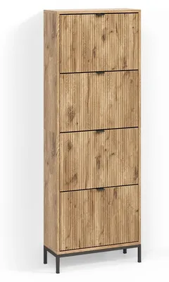 Image de Benne à chaussures Livinity Aterno Chêne Viking 60x168cm avec 4 tiroirs pliants, Model 58884