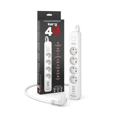 Obrázek produktu pro Vícenásobná zásuvka 4 zásuvky + 3 x USB A 3×1,5 mm² H05VV-F 16A/250VM02414 3 m bílá