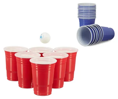 Image de 200 gobelets de beer pong rouges et bleus, gobelets de 473 ml / 16 oz, gobelets de fête style université américaine, rouge, bleu
