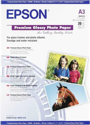Zdjęcie produktu dla Epson Premium Glossy Photo Paper, DIN A3, 255g/m², 20 Arkuszy, Połysk, 255 g/m², A3, Biały, 20 ark., Epson Stylus Office B1100 Epson Stylus Office T1100 Epson Stylus Photo 1290 Epson Stylus Photo...