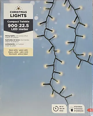 Produktbild von Lumineo Lichterkette Compact warm weiß 900 LEDs  22,5 Meter  grünes Kabel Timer IP44 Schutz