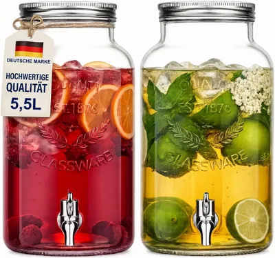 Produktbild von Getränkespender 2er Set Wasserspender Saftspender Trinkspender Glas 5,5 Liter