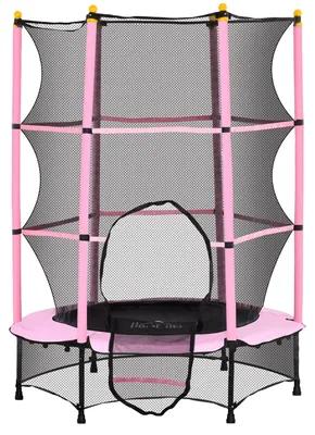 Zdjęcie produktu dla Trampolina dla dzieci z siatką ochronną, średnica 140 cm, różowa | Kolor: Różowy | Wymiary: 140x140x190 cm