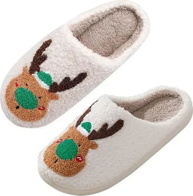 Produktbild von Niedliche Hausschuhe, Rentier Pantoletten, Spaß Xmas Bunny Slides, Weiche Plüsch-Weihnachtsbaumwoll-Hausschuhe, Warme Paar-Slides, Grün, 38/39