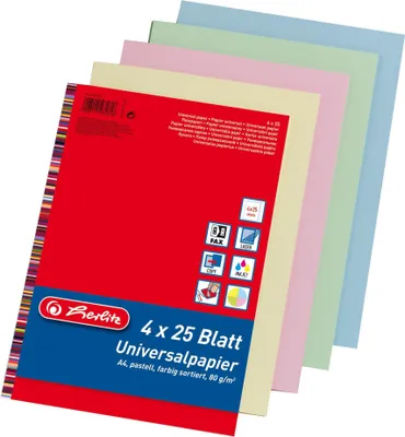 Produktbild von 100 Blatt farbiges Herlitz Druckerpapier / 4 verschiedene pastellfarben