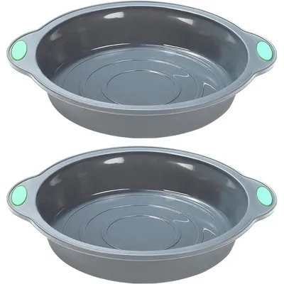 Immagine prodotto di Set di 2 stampi rotondi in silicone per torte, diametro 22,5 cm, antiaderenti, con cornice in metallo, colore grigio chiaro
