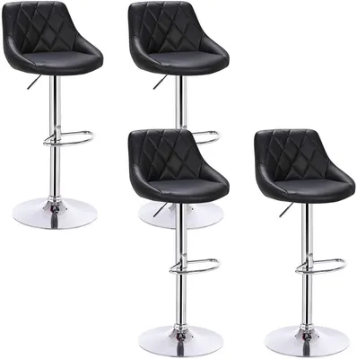 Obrázok produktu pre Sada štyroch nastaviteľných barových stoličiek potiahnutých umelou kožou | Čierna | 35x38x84-106 cm