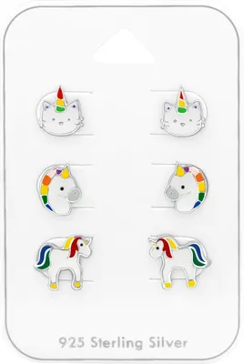 Produktbild von Ohrstecker Set 925 Sterling Silber Einhörner