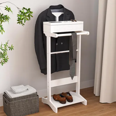 Immagine prodotto di Appendiabiti portatile bianco, appendiabiti con organizzatore di stoccaggio