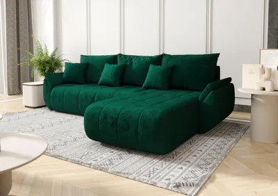 Image de Canapé d'angle avec fonction sommeil et coffre de lit TOKYO, tissu MONOLITH, vert, droite