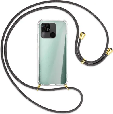 Produktbild von Handykette Backcover-Schutzhülle mit Band (Metall goldfarben) für Xiaomi Redmi 10C - dunkelgrau