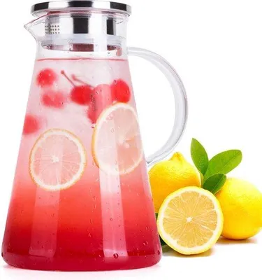 Immagine prodotto di Caraffa in vetro borosilicato Unyqoos® da 1,8 litri – resistente al calore, priva di BPA e piombo, ideale per acqua e tè, con coperchio, filtro e 2 opzioni di versamento. Resistente da -20°C a 150°C, lavabile in lavastoviglie (senza coperchio)
