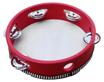 Immagine prodotto di Tamburello in legno con sonagli, tamburo a campanelli, strumento musicale a percussione educativo per bambini, 7 pollici, rosso