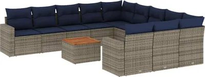 Produktbild von vidaXL 12-tlg. Garten-Sofagarnitur mit Kissen Grau Poly Rattan