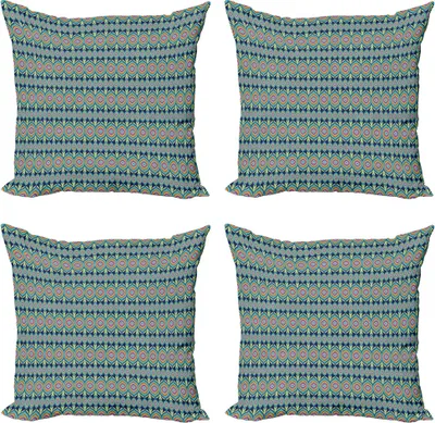 Produktbild von ABAKUHAUS Ethnisch Kissenbezug Set (4 Stück), Abstrakte bunte Formen, Moderner Doppelseitiger Digitaldruck, 50 cm x 50 cm, Mehrfarbig