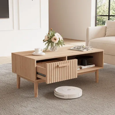 Immagine prodotto di Tavolino con 1 ripiano e 1 cassetto, dimensioni 100x43x50 cm, colore naturale