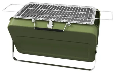Obrázek produktu pro Gril na dřevěné uhlí – přenosný gril v kufrovém provedení | Barva: zelená | Rozměry: 30x47x28 cm