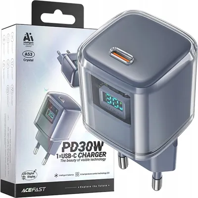 Obrázek produktu pro Acefast Pd 30W Gan Usb-C rychlonabíječka s displejem šedá