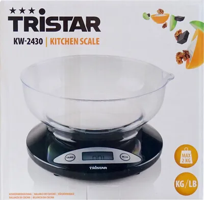 Zdjęcie produktu dla Tristar | Waga kuchenna | KW-2430 | Maksymalna waga (udźwig) 2 kg | Podziałka 1 g | Typ wyświetlacza LCD | Czarny