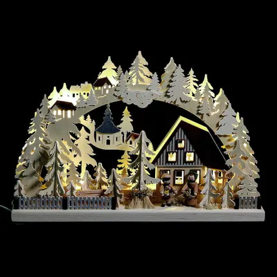 Produktbild von 3D-Schwibbogen Striezelkinder an der Tanne (43x30cm) von RATAGS Holzdesign