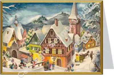 Image de Carte de Noël « Village enneigé » – Motif de Noël nostalgique