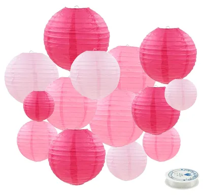 Productafbeelding van 15 stuks papieren lampions, roze, hangdecoratie voor bruiloften en feesten